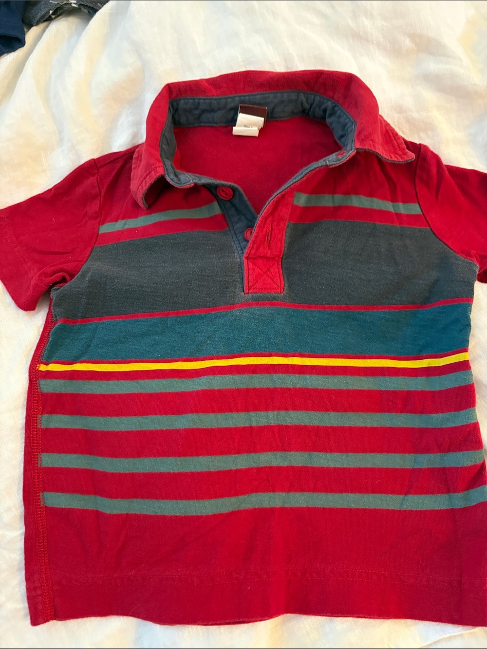 Kids Tea Collection Red Striped Polo with Teal and Yellow Accents